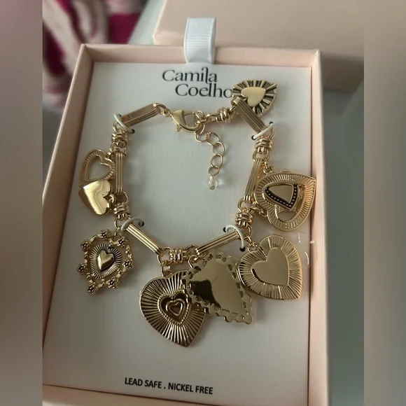 Viral Sacred Hearts Multi Charm Gold Bracelet - Picture 2 of 2